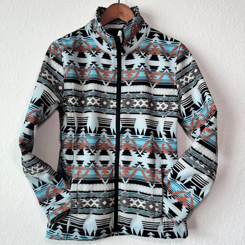 Cowgirl Legend Womens Aztec Print Softshell Jacket Turquoise Rust Small P21164